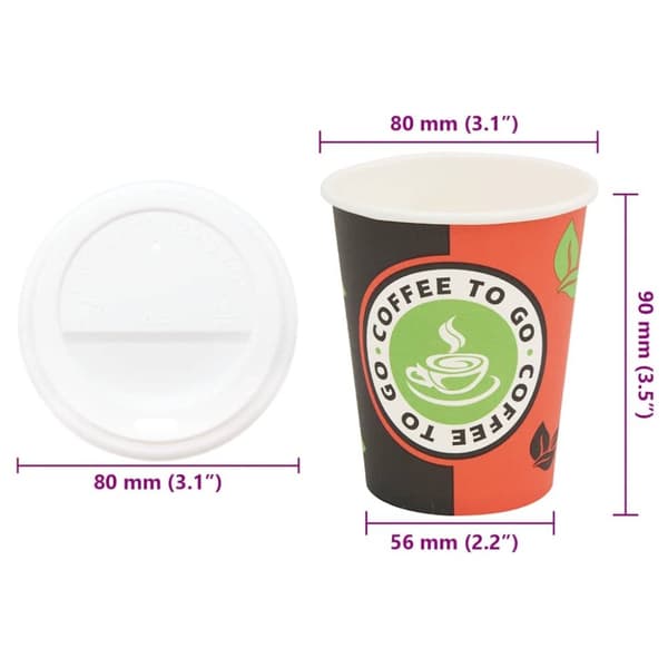 vidaXL kaffekopper af papir med låg 1000 stk. 8oz 240ml