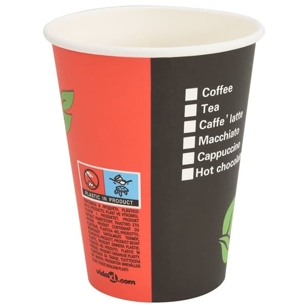 vidaXL Kaffekoppar i papper 1000 st 12oz 300ml röd och svart