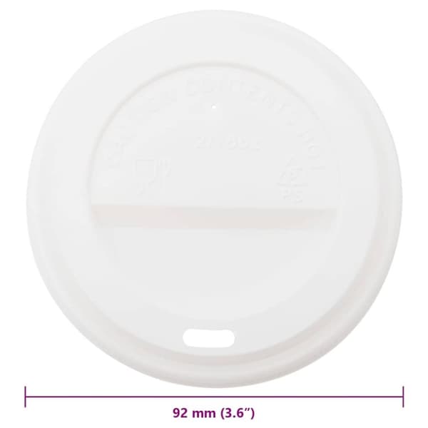 vidaXL Papir kaffekopp lokk Ø90 mm 12oz og 16oz 1000 stk hvit plast