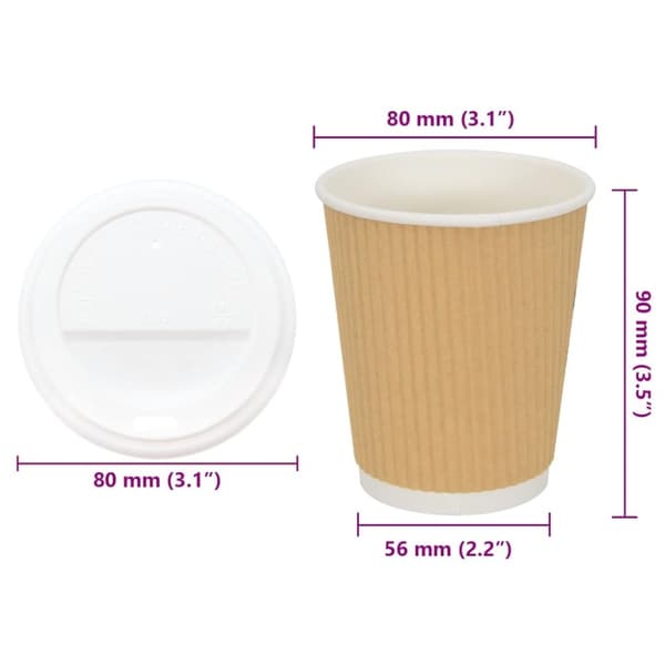 vidaXL kaffekopper af papir med låg 1000 stk. 8oz 200ml