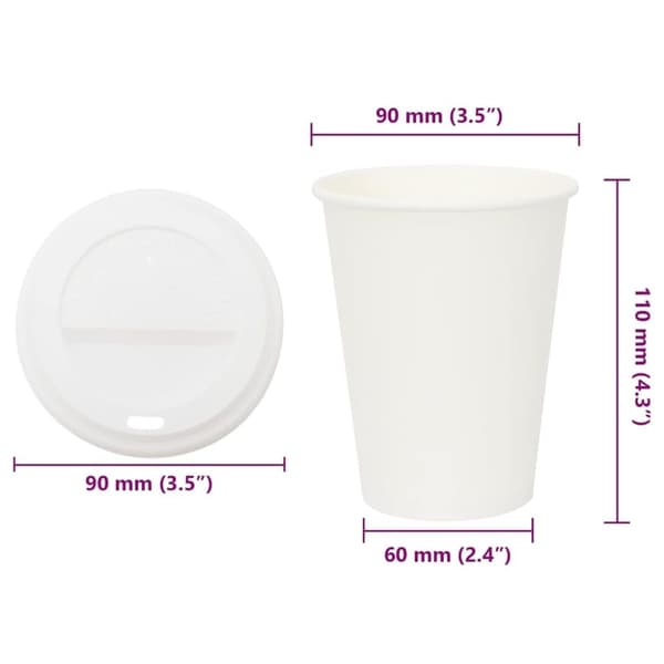 vidaXL kaffekopper af papir med låg 1000 stk. 12oz 300ml