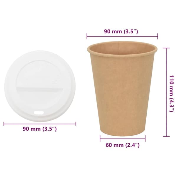 vidaXL Papir kaffekopper med lokk 1000 stk 12oz 300 ml