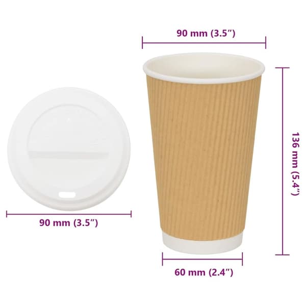 vidaXL kaffekopper af papir med låg 1000 stk. 16oz 400ml