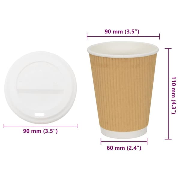 vidaXL Papir kaffekopper med lokk 1000 stk 12oz 300 ml