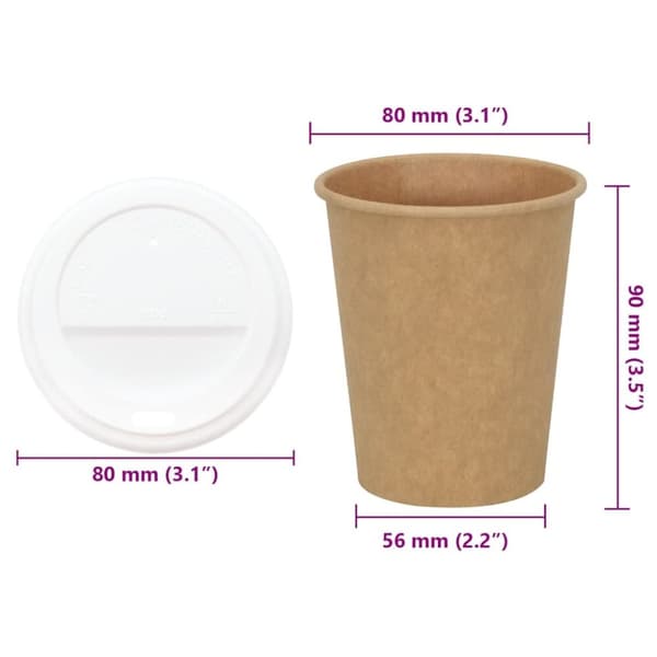 vidaXL Kaffekoppar i papper med lock 1000 st 8oz 200ml