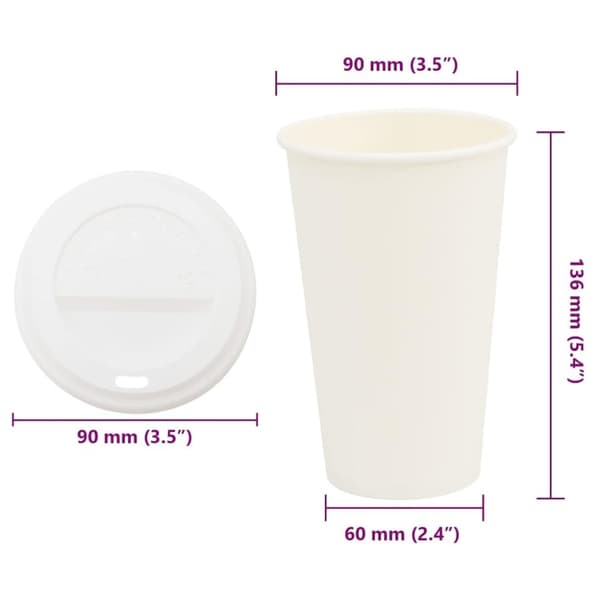 vidaXL Paperiset kahvikupit kansilla 1000 kpl 16oz 400ml
