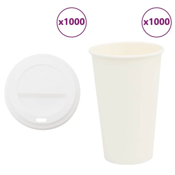 vidaXL Paperiset kahvikupit kansilla 1000 kpl 16oz 400ml
