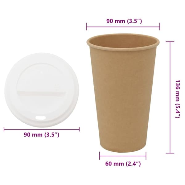 vidaXL kaffekopper af papir med låg 1000 stk. 16oz 400ml