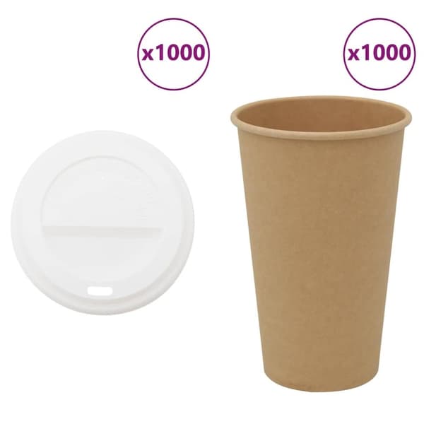vidaXL kaffekopper af papir med låg 1000 stk. 16oz 400ml