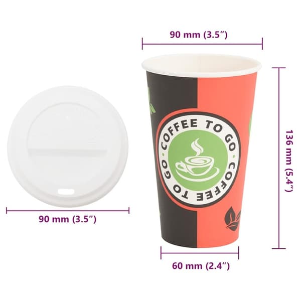 vidaXL kaffekopper af papir med låg 1000 stk. 16oz 400ml