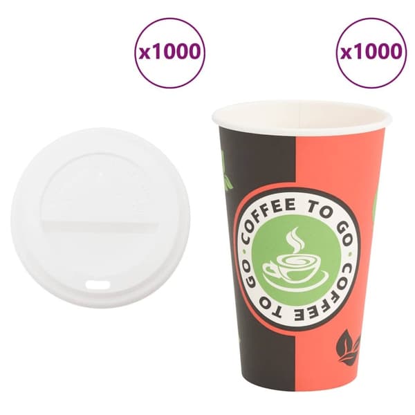 vidaXL kaffekopper af papir med låg 1000 stk. 16oz 400ml