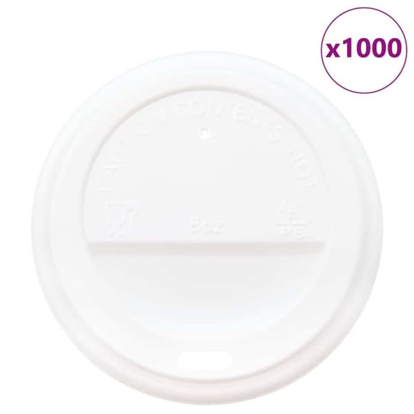 vidaXL Paperiset kahvikuppikannet Ø80 mm 8oz 1000 kpl Valkoinen muovi