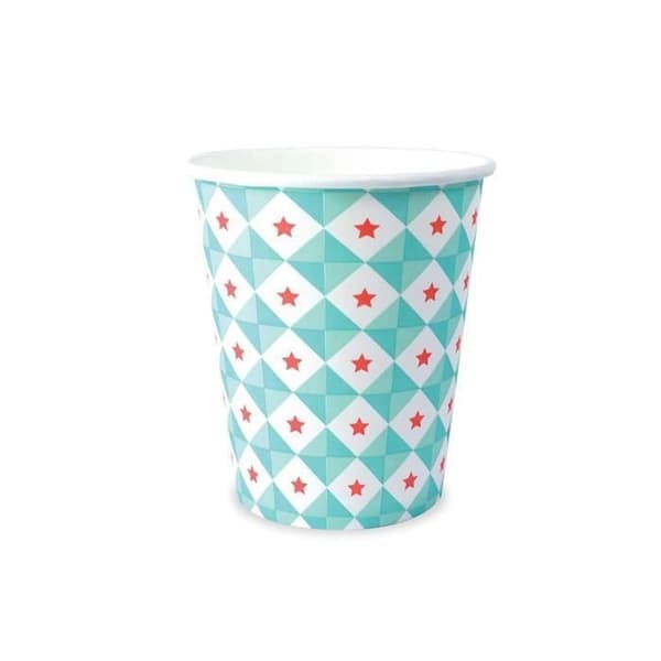 Set med 8 kartongkoppar geometriska blå stjärnor 25 cl - SCRAPCOOKING