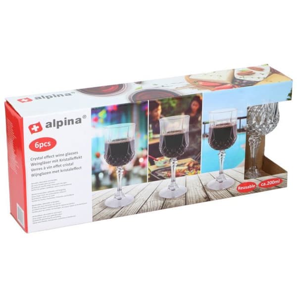 Engångsglas - Alpina - Vinset - 6 stycken - 200ML - Plast i kristallutförande