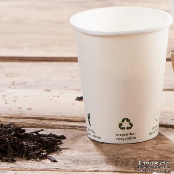 ENGANGSKOPPAR - Miljövänliga pappersmuggar, Kaffekoppar - vit med ikontryck, 200ml, 8oz, Ø 80mm, 50 koppar