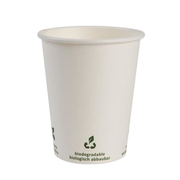 ENGANGSKOPPAR - Miljövänliga pappersmuggar, Kaffekoppar - vit med ikontryck, 200ml, 8oz, Ø 80mm, 50 koppar