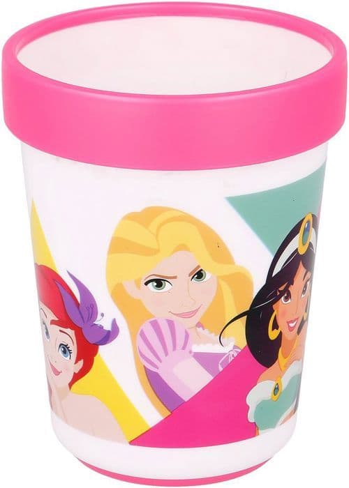 Plastikmugg rosa Disney Tataway Prinsessor Jasmine Rapunzel Belle Snövit Ariel Askungen Sovande skogen 260ml med anti-glid bas