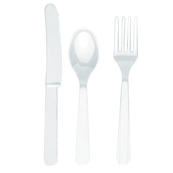 Amscan Plastic Party Cutlery Set (Knives, Forks & Spoons) (Set Of 24) Frosty White One Size