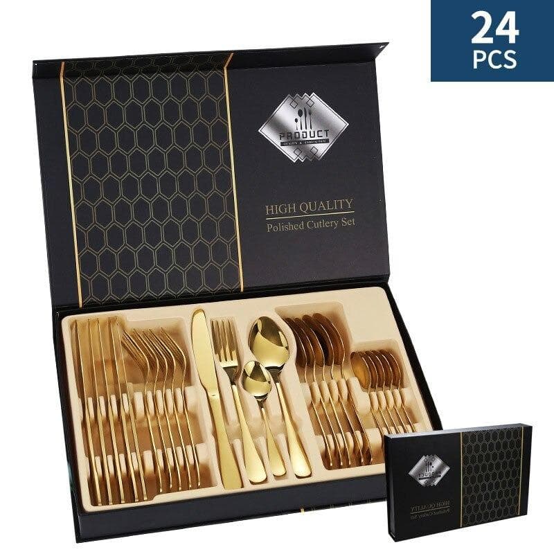 Bestickset | 24 delar | Guld | Knivar | Gafflar | Skedar | Komplett set