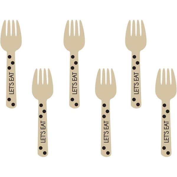 Amscan International Wooden Forks (Pack of 12) Cream/Black One Size