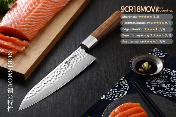 KEEMAKE 8-tums Gyuto Kockkniv, Högkolhaltigt Rostfritt Stål, Ergonomiskt Rosenträhandtag,8 tum