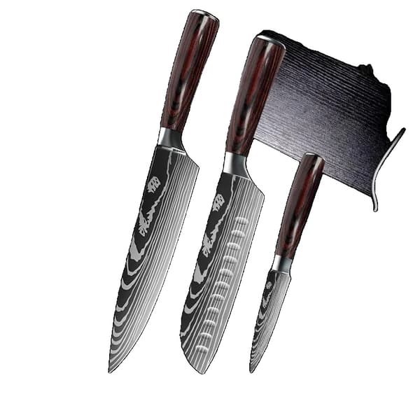 Kokkekniv Sæt, 7CR17 Rustfrit Stål, Ergonomisk Træhåndtag,3PCS SÆT