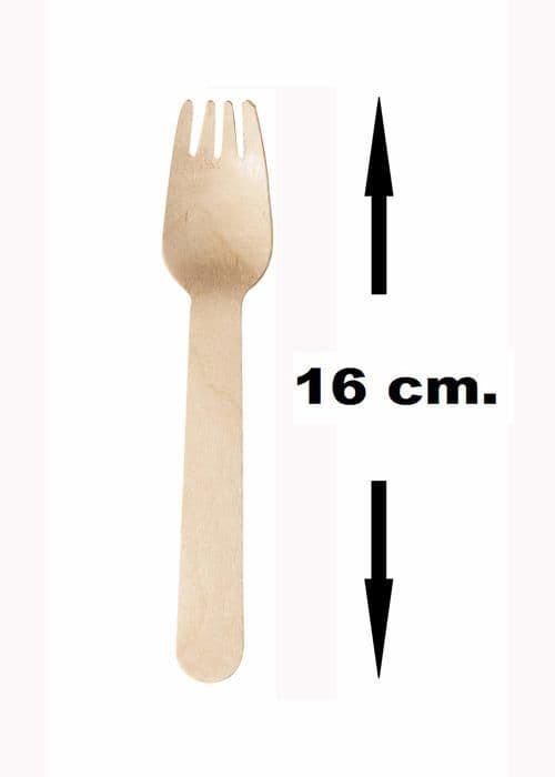 Don palillo engångsbestick - 100 engångsgafflar av trä, 16 cm. 100% naturlig, ekologisk, biologiskt nedbrytbar