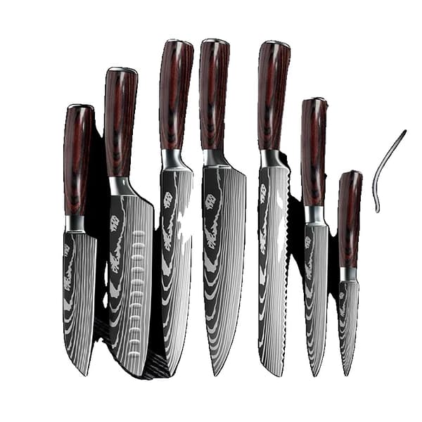 Kockknivset, 7CR17 rostfritt stål, ergonomiskt trähandtag,7ST SET