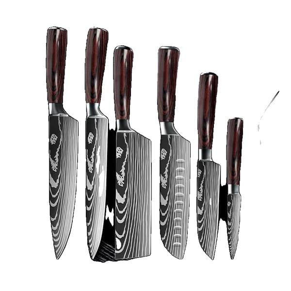 Kokkiveitsisarja, 7CR17 ruostumaton teräs, ergonominen puukahva,6KPL SET