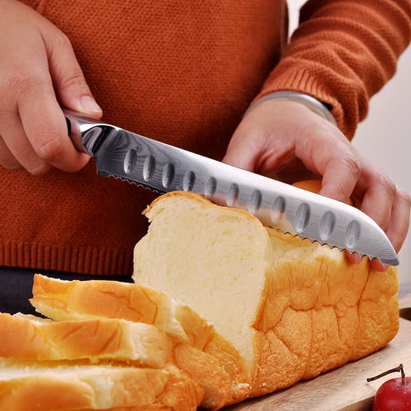 Sunnecko Brødkniv, Skarp Damaskusstål, Miljøvenligt Design,8 tommer