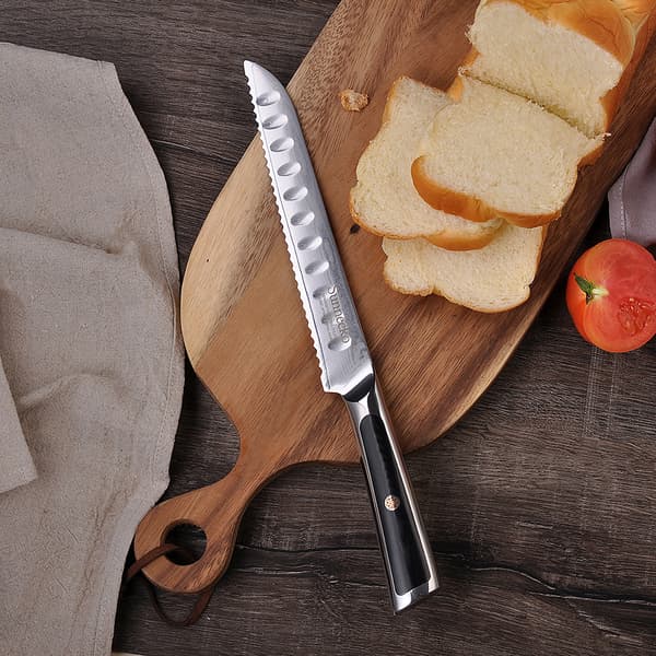 Sunnecko Brødkniv, Skarp Damaskusstål, Miljøvenligt Design,8 tommer