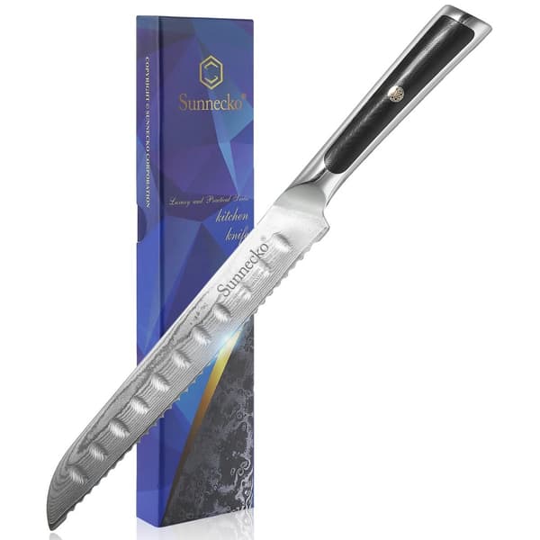 Sunnecko Brødkniv, Skarp Damaskusstål, Miljøvenligt Design,8 tommer