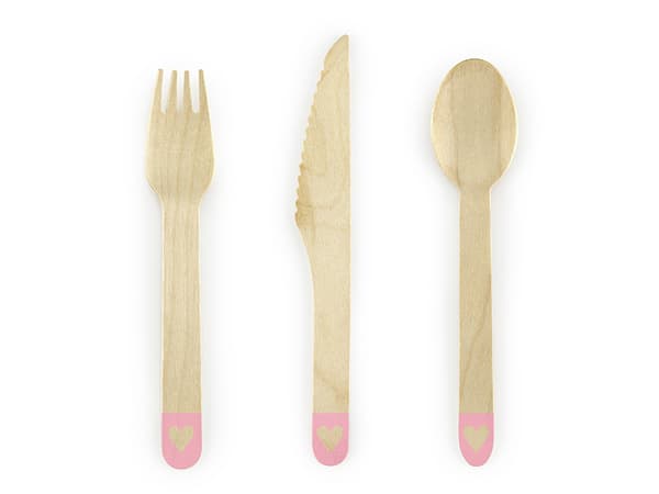 Träbestick Hjärtan, storlek rosa, 16 cm (1 kartong / 50 förpackningar) (1 förpackning / 18 st.)