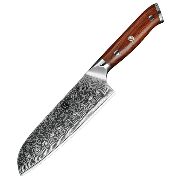 Kokkekniv, 67 lag damaskusstål, rosenholtsskaft, Kniv