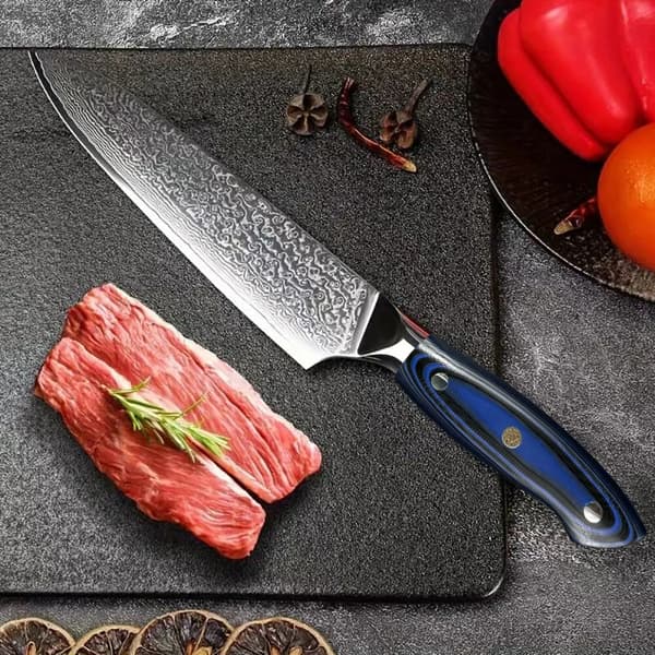 Damaskusstål Kockkniv, G10 Trähandtag, VG10 Stålkärna, Bladlängd,Kockkniv, 8.0tum
