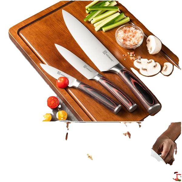 Sæt af kokkeknive, ergonomisk Pakkawood-håndtag, højkulstof rustfrit stål
