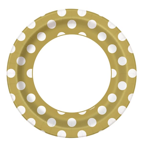 Unique Party Polka Dot Paper Plates (Pack Of 8) Gold/White One Size