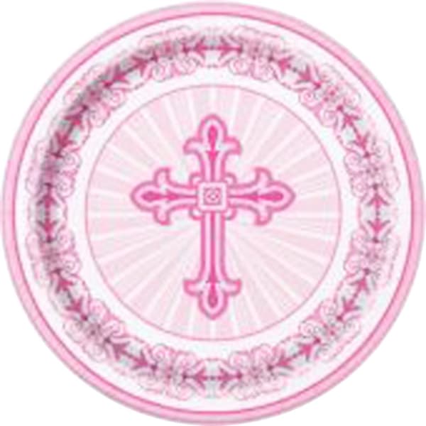 Unique Party Radiant Cross Paper Party Party Christening Plates (pakke med 8) White/Pink One Size