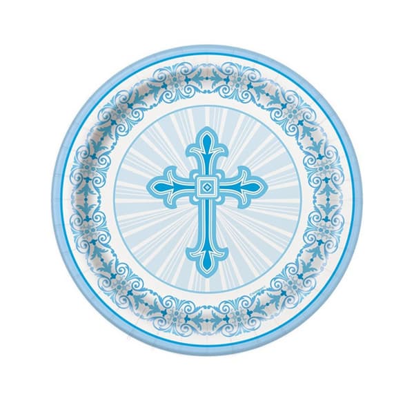 Unique Party Radiant Cross Paper Party Christening Plates (Pack Of 8)