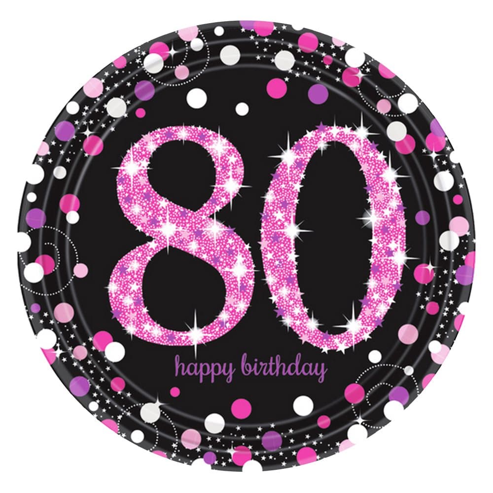 Amscan Prism Pink 80th Birthday Celebration Plates (Pack Of 8)