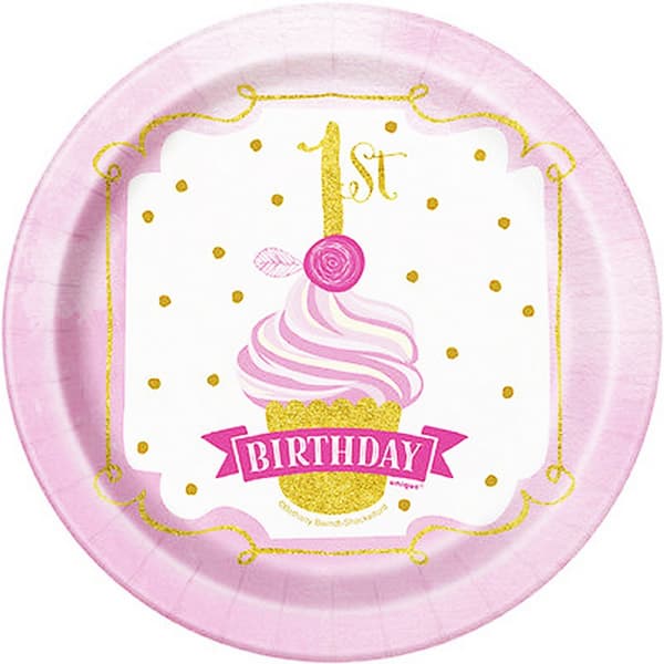 Unique Party 1st Birthday Party Plates (Pack of 8) Gold/Pink One Size