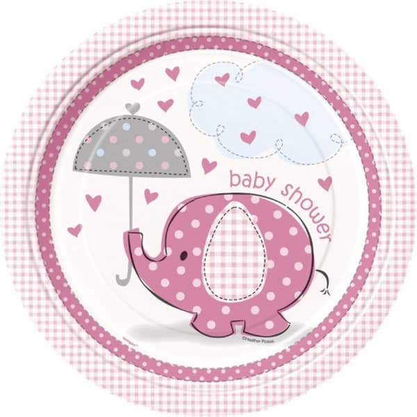 Unique Party 9 Inch Pink Plates - Umbrellaphants Pink/White One Size
