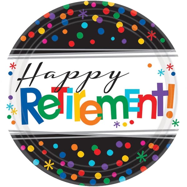 Amscan Retirement Party Plates (Pack of 8) Black/Multicoloured 17cm