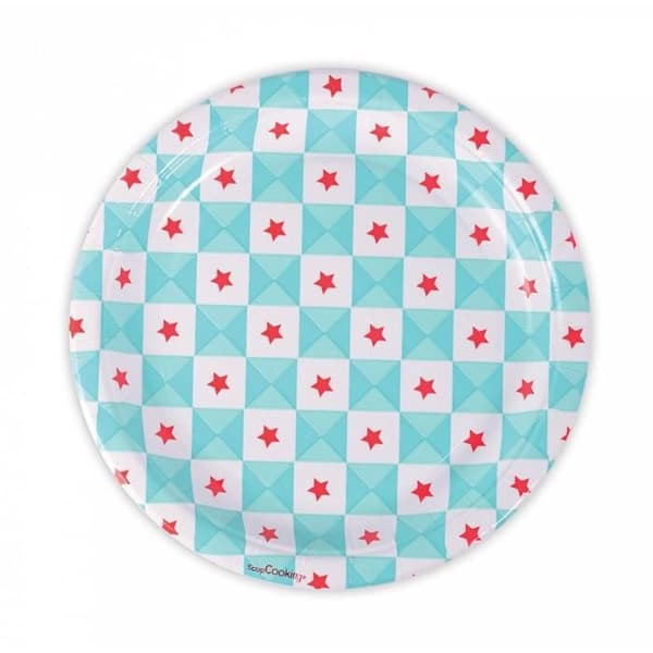 Tallrikar - Scrapcooking - Geometri stjärnor - 8 stycken - Blå och röd - Livsmedelspapper