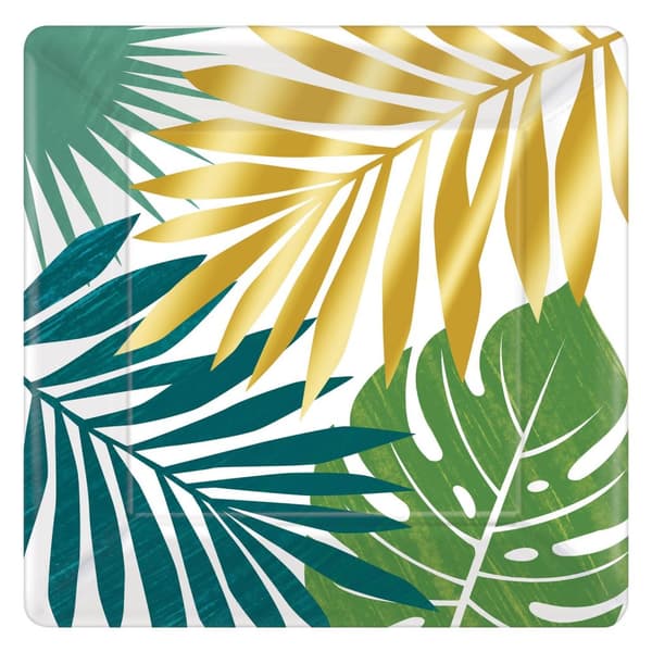 Amscan Key West Square Partyplattor (8 st) White/Green/Gold 26cm