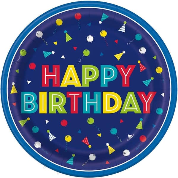Unique Party Peppy Theme Happy Birthday Party Plates (Pack of 8) Blue 9in
