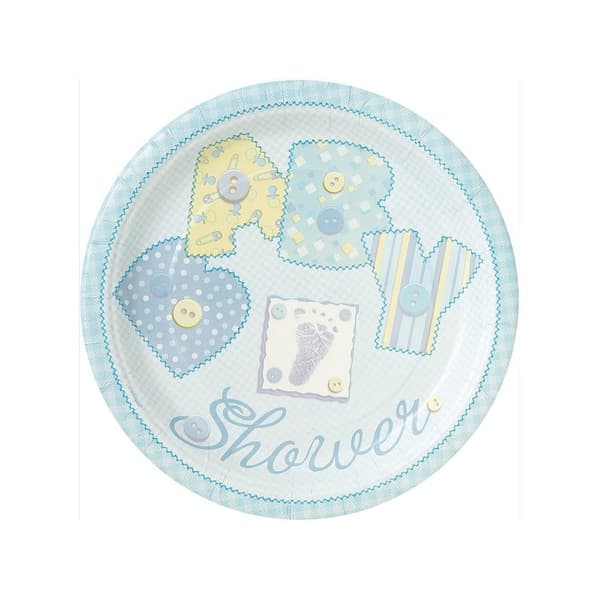 Unique Party Stitched Baby Shower Disposable Plates (Pack of 8) Blue/Yellow One Size
