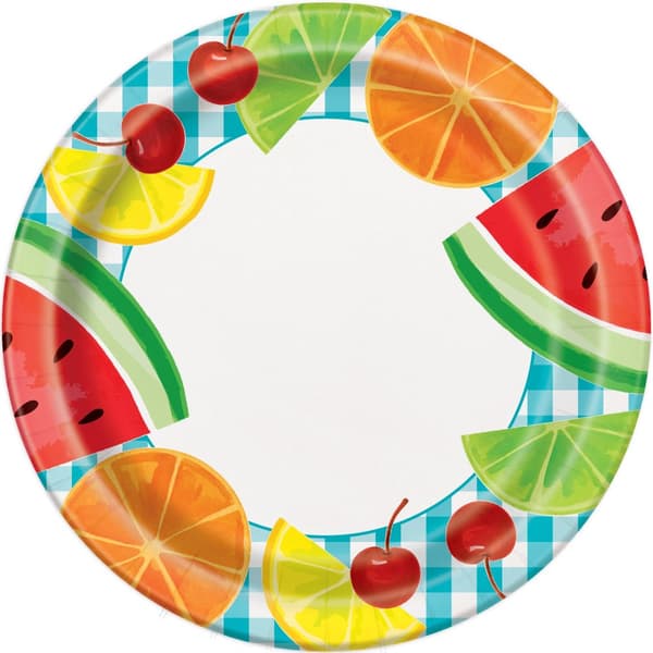Unique Party Summer Picnic Paper Gingham Disposable Plates (Pack of 8) Multicoloured One Size