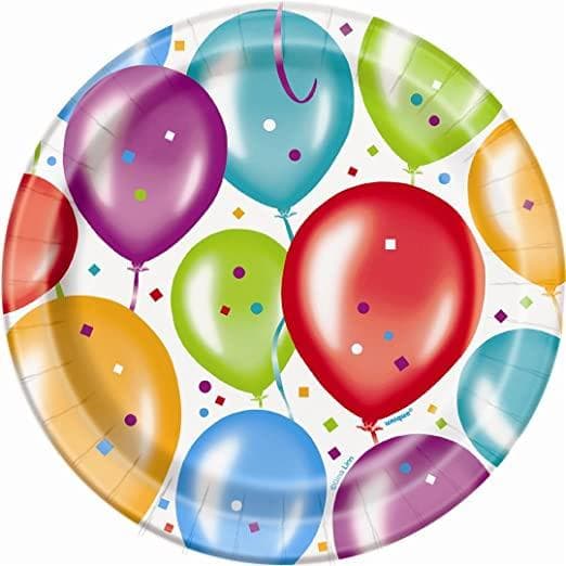 Unique Party Balloon Birthday Party Plates (Pack of 8) Multicoloured 7in
