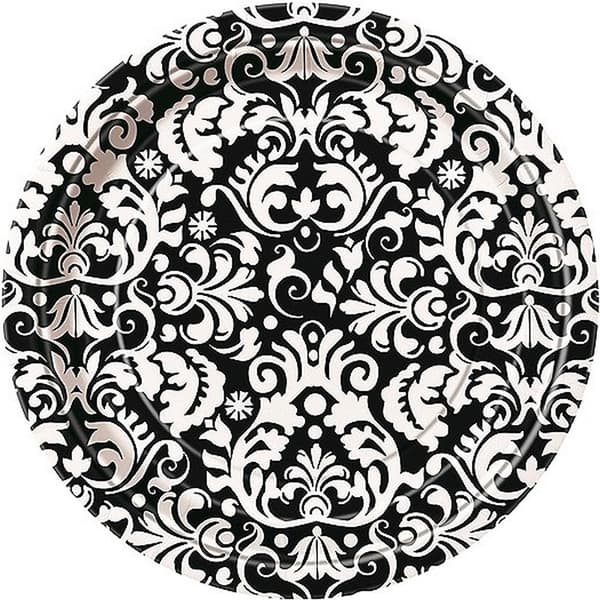 Unique Party Damask engangstallerkener (pakke med 8) Black/White One Size
